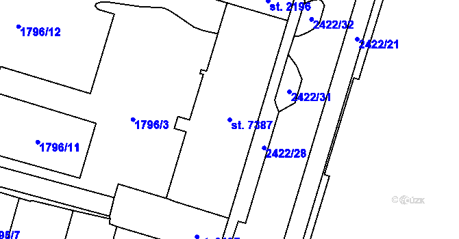 Parcela st. 7387 v KÚ Cheb, Katastrální mapa