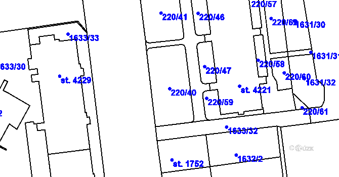 Parcela st. 220/40 v KÚ Cheb, Katastrální mapa