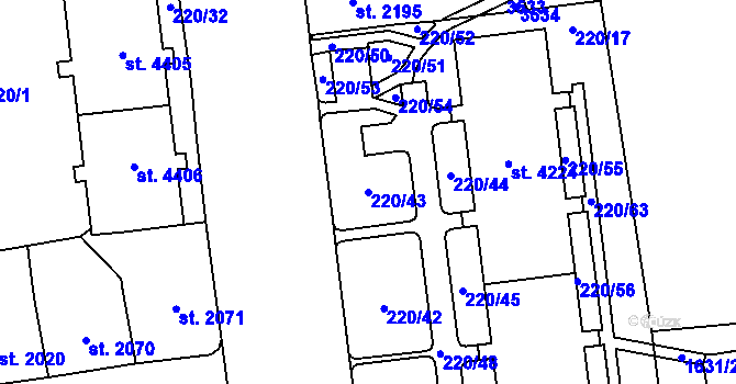 Parcela st. 220/43 v KÚ Cheb, Katastrální mapa