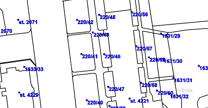 Parcela st. 220/46 v KÚ Cheb, Katastrální mapa