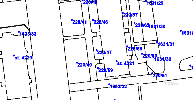 Parcela st. 220/47 v KÚ Cheb, Katastrální mapa