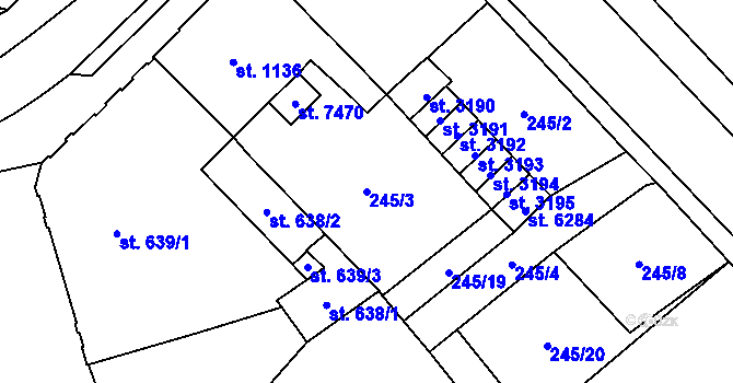 Parcela st. 245/3 v KÚ Cheb, Katastrální mapa