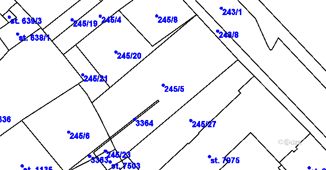 Parcela st. 245/5 v KÚ Cheb, Katastrální mapa