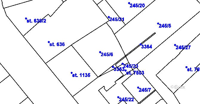 Parcela st. 245/6 v KÚ Cheb, Katastrální mapa