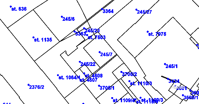 Parcela st. 245/7 v KÚ Cheb, Katastrální mapa