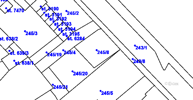 Parcela st. 245/8 v KÚ Cheb, Katastrální mapa