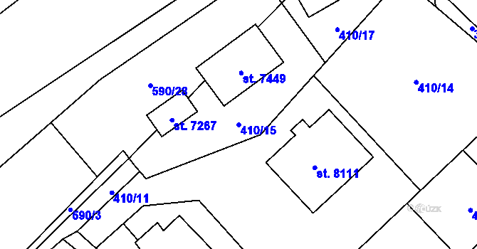 Parcela st. 410/15 v KÚ Cheb, Katastrální mapa