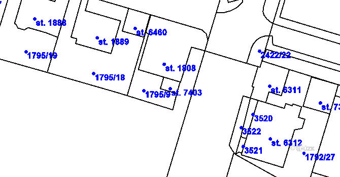 Parcela st. 7403 v KÚ Cheb, Katastrální mapa