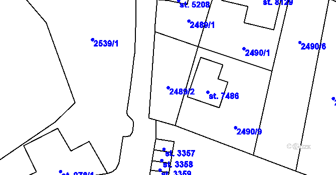 Parcela st. 2489/2 v KÚ Cheb, Katastrální mapa