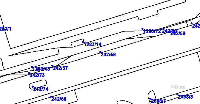 Parcela st. 242/58 v KÚ Cheb, Katastrální mapa