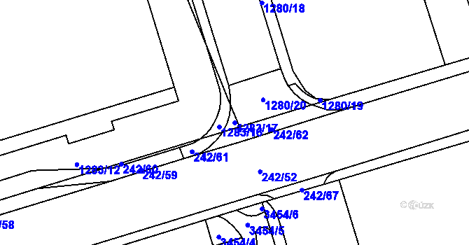 Parcela st. 1283/17 v KÚ Cheb, Katastrální mapa