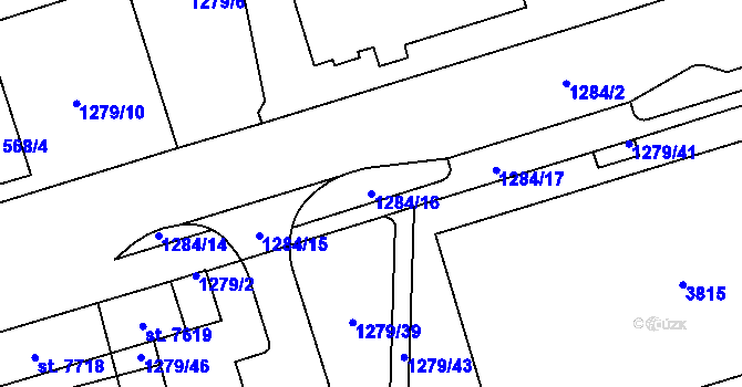 Parcela st. 1284/16 v KÚ Cheb, Katastrální mapa