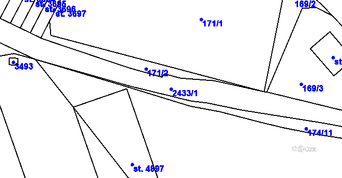 Parcela st. 2433/1 v KÚ Cheb, Katastrální mapa