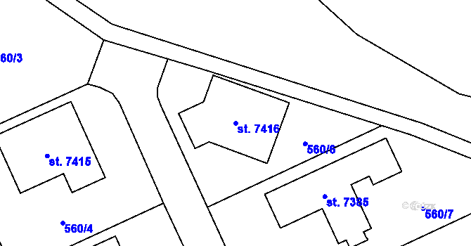 Parcela st. 7416 v KÚ Cheb, Katastrální mapa