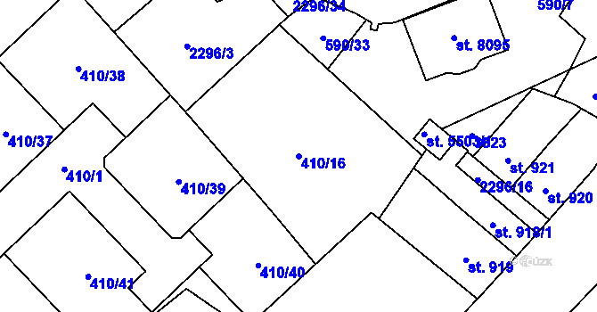 Parcela st. 410/16 v KÚ Cheb, Katastrální mapa