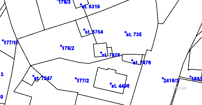 Parcela st. 7428 v KÚ Cheb, Katastrální mapa