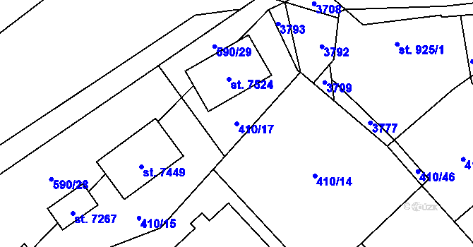 Parcela st. 410/17 v KÚ Cheb, Katastrální mapa