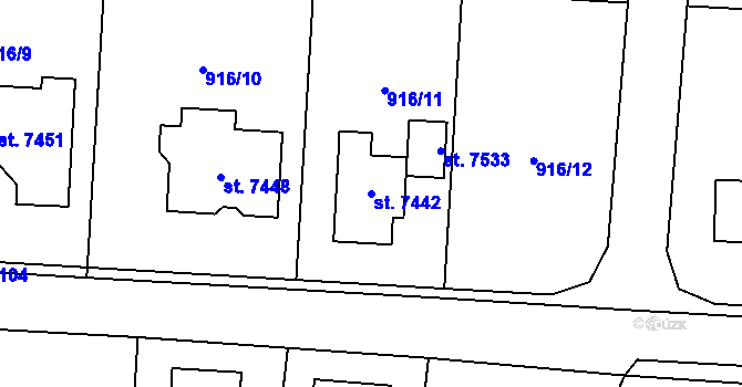 Parcela st. 7442 v KÚ Cheb, Katastrální mapa
