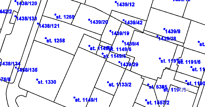 Parcela st. 1149/5 v KÚ Cheb, Katastrální mapa
