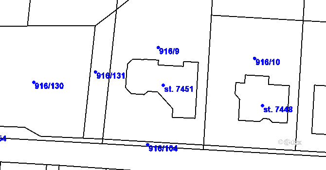 Parcela st. 7451 v KÚ Cheb, Katastrální mapa