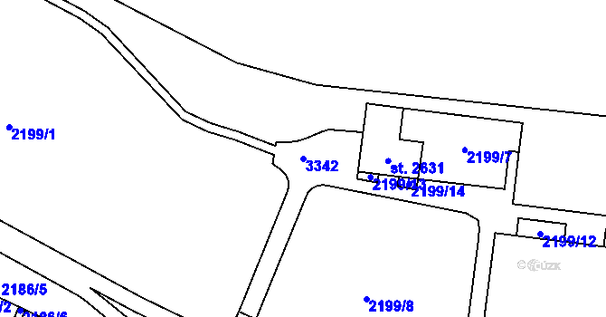 Parcela st. 3342 v KÚ Cheb, Katastrální mapa