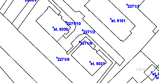 Parcela st. 2271/9 v KÚ Cheb, Katastrální mapa