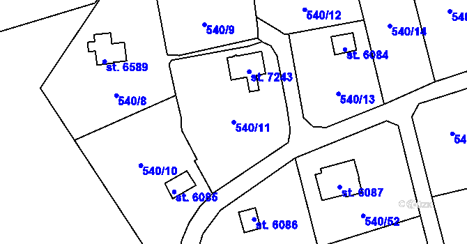 Parcela st. 540/11 v KÚ Cheb, Katastrální mapa