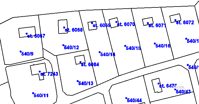 Parcela st. 540/14 v KÚ Cheb, Katastrální mapa