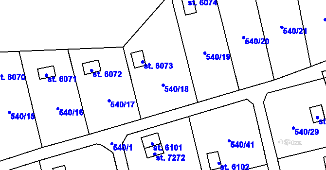 Parcela st. 540/18 v KÚ Cheb, Katastrální mapa