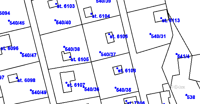 Parcela st. 540/37 v KÚ Cheb, Katastrální mapa