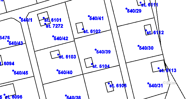 Parcela st. 540/39 v KÚ Cheb, Katastrální mapa