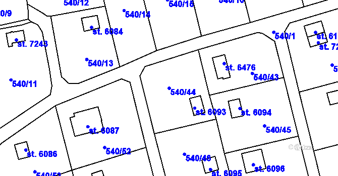 Parcela st. 540/44 v KÚ Cheb, Katastrální mapa