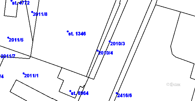 Parcela st. 2010/4 v KÚ Cheb, Katastrální mapa