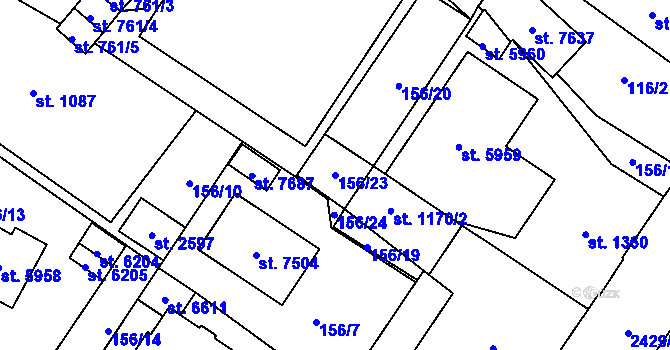 Parcela st. 156/23 v KÚ Cheb, Katastrální mapa