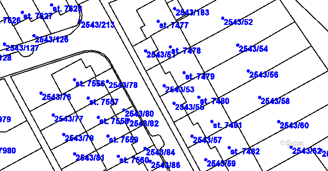 Parcela st. 2543/53 v KÚ Cheb, Katastrální mapa
