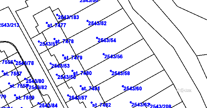 Parcela st. 2543/56 v KÚ Cheb, Katastrální mapa