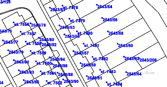 Parcela st. 7481 v KÚ Cheb, Katastrální mapa