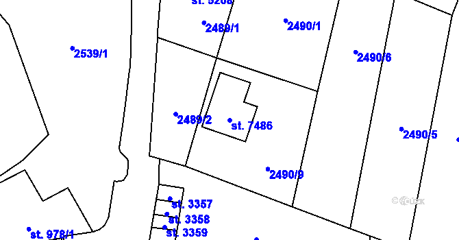 Parcela st. 7486 v KÚ Cheb, Katastrální mapa