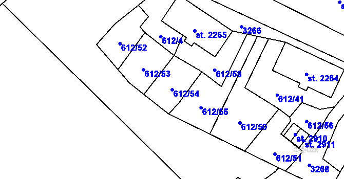 Parcela st. 612/54 v KÚ Cheb, Katastrální mapa