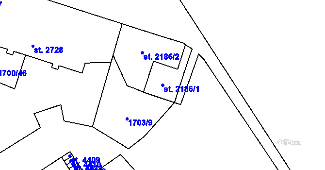 Parcela st. 2186/1 v KÚ Cheb, Katastrální mapa