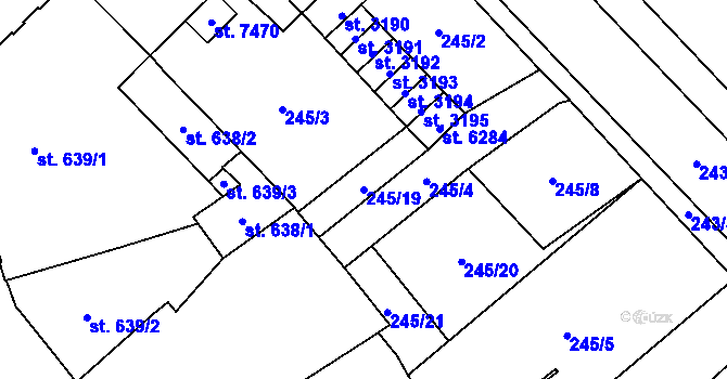Parcela st. 245/19 v KÚ Cheb, Katastrální mapa