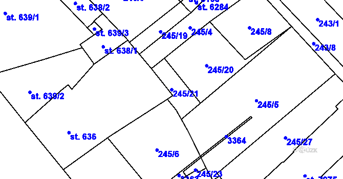 Parcela st. 245/21 v KÚ Cheb, Katastrální mapa