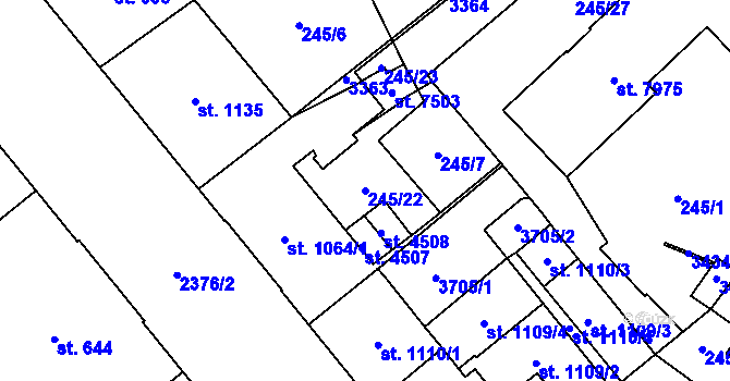 Parcela st. 245/22 v KÚ Cheb, Katastrální mapa