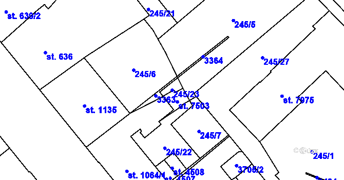 Parcela st. 245/23 v KÚ Cheb, Katastrální mapa