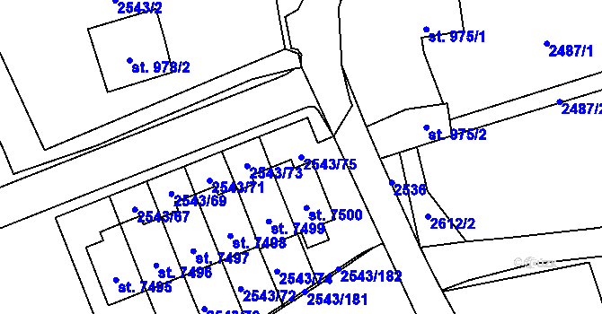Parcela st. 2543/75 v KÚ Cheb, Katastrální mapa