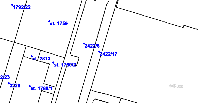 Parcela st. 2422/17 v KÚ Cheb, Katastrální mapa
