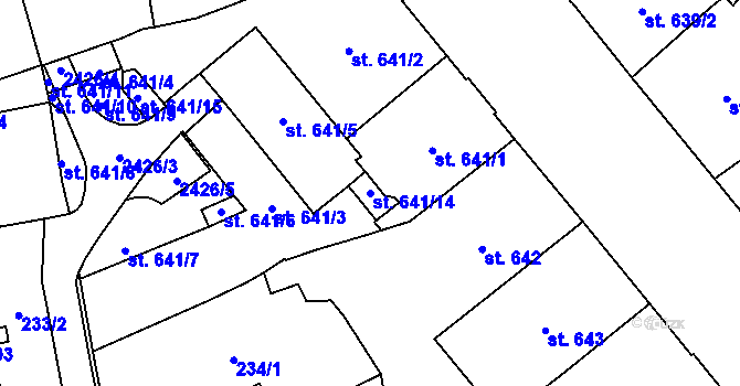 Parcela st. 641/14 v KÚ Cheb, Katastrální mapa