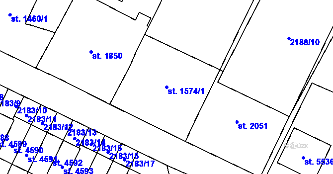 Parcela st. 1574/1 v KÚ Cheb, Katastrální mapa