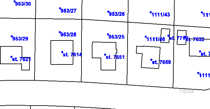 Parcela st. 7551 v KÚ Cheb, Katastrální mapa