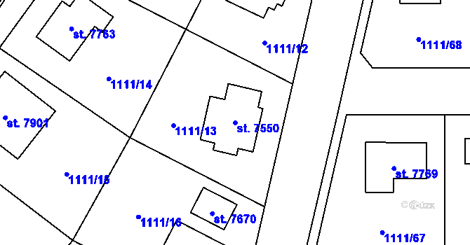 Parcela st. 7550 v KÚ Cheb, Katastrální mapa